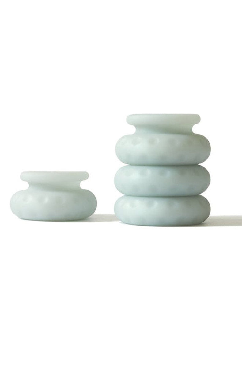 Ohnut buffer rings in jade, one ring beside a stack of four showing how depth is set.