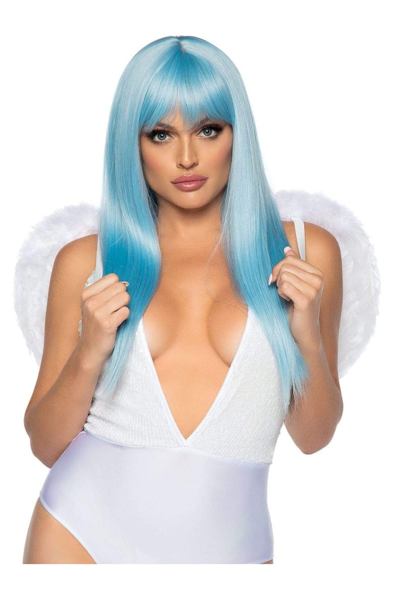 White marabou trimmed feather angel wings, front view