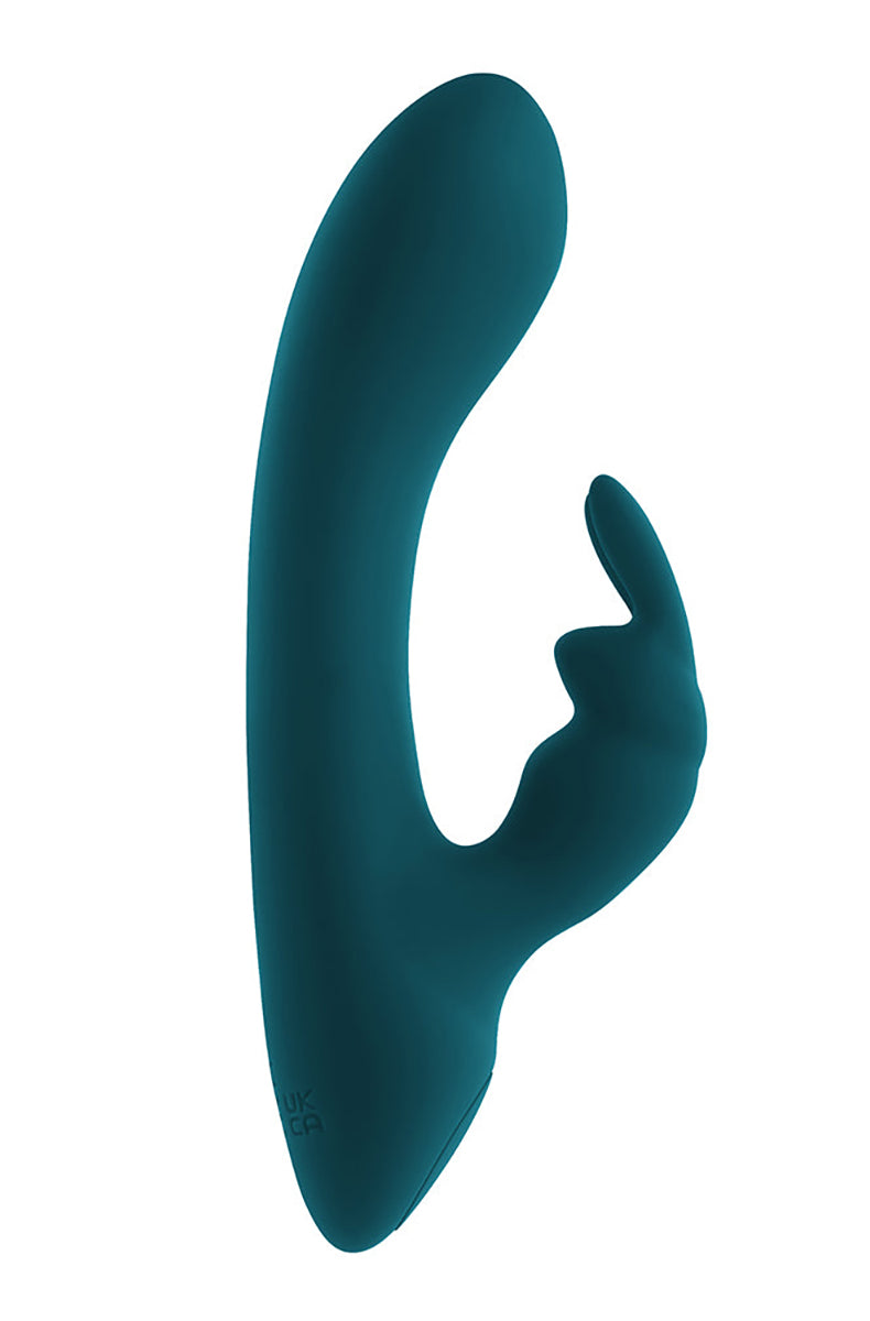 Playboy Lil Rabbit Vibrator in silicone with curved G-spot shaft, external bunny clitoral arm, and control base.