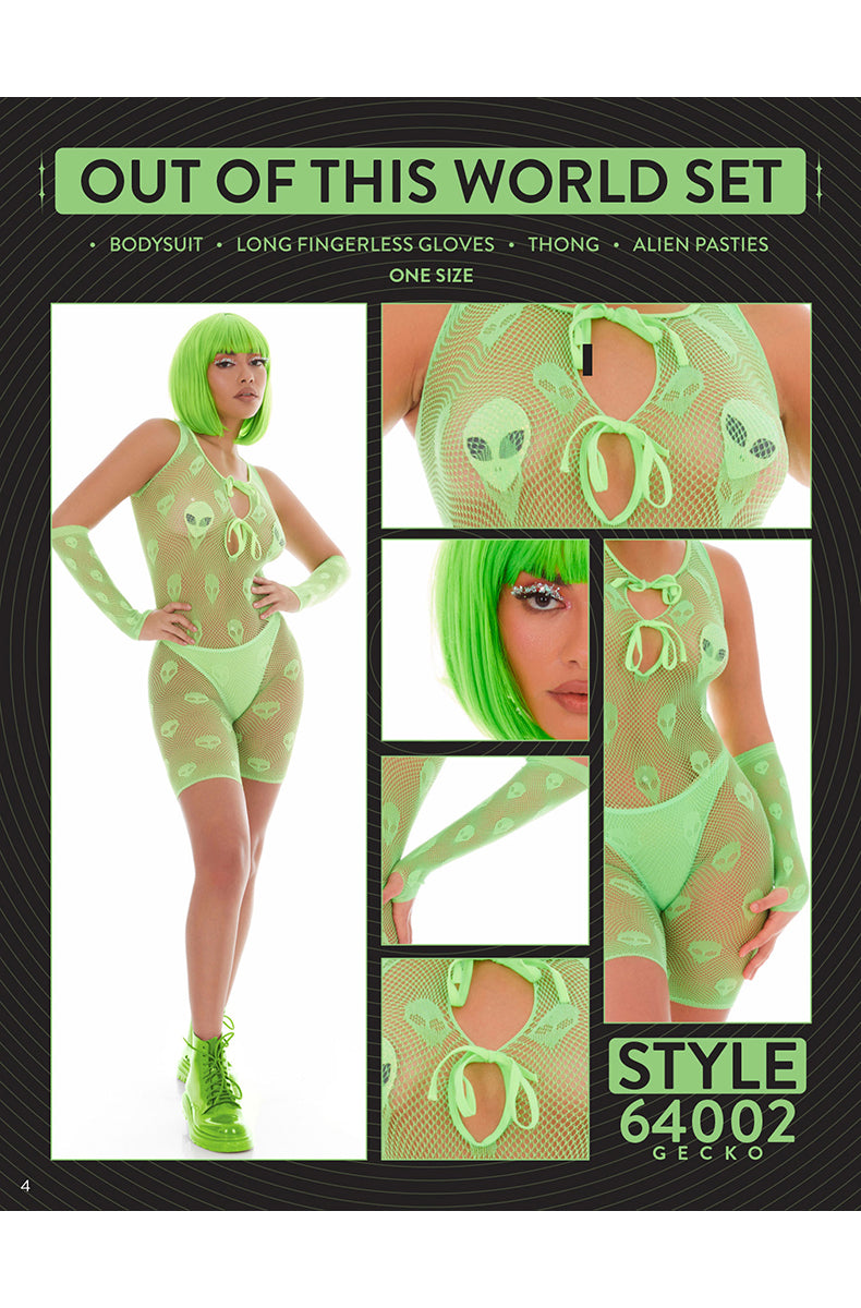 Kandi House Out of This World 4 piece neon alien bodysuit set