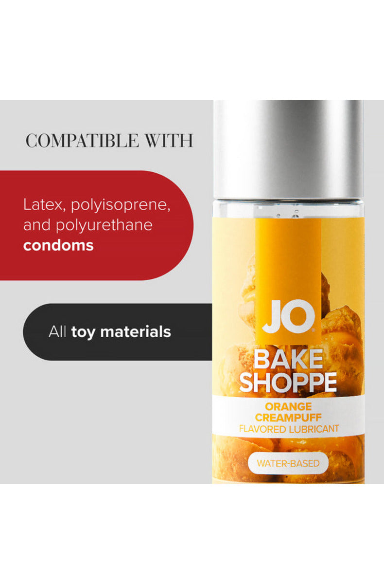 JO Bake Shoppe Orange Creampuff lube compatibility with condoms and all toys