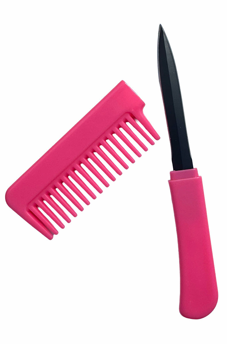 Pink plastic comb hidden knife aesthetic lifestyle accessory