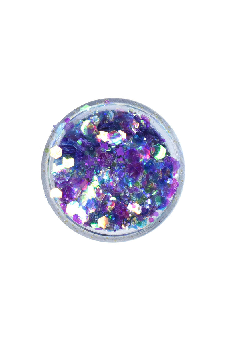 Lunautics Moon Dust Glitter pot in Sirena, showing mermaid teal-green chunky cosmetic glitter on a white background.
