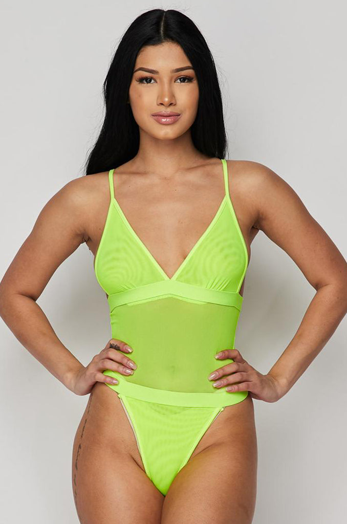 Mesh Bodysuit in Neon Lime