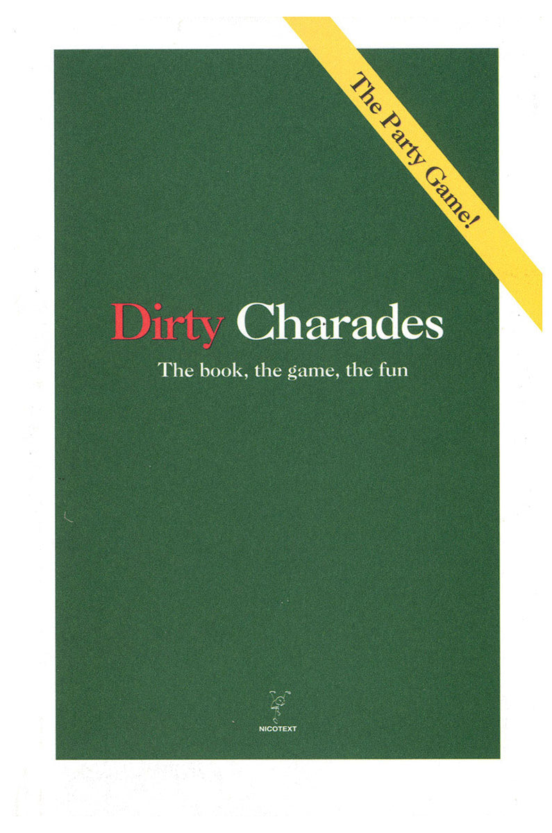 Dirty Charades Game card deck box and a fanned set of cards printed with adult charades prompts and scenarios to act out.