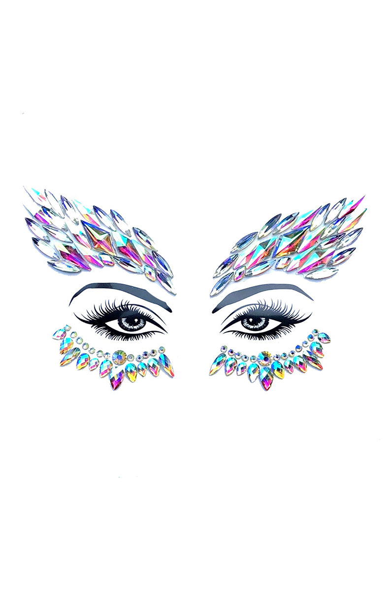Mystique Crystal Jewel BodiStix sticker sheet with iridescent rhinestone arrangement on a white background.