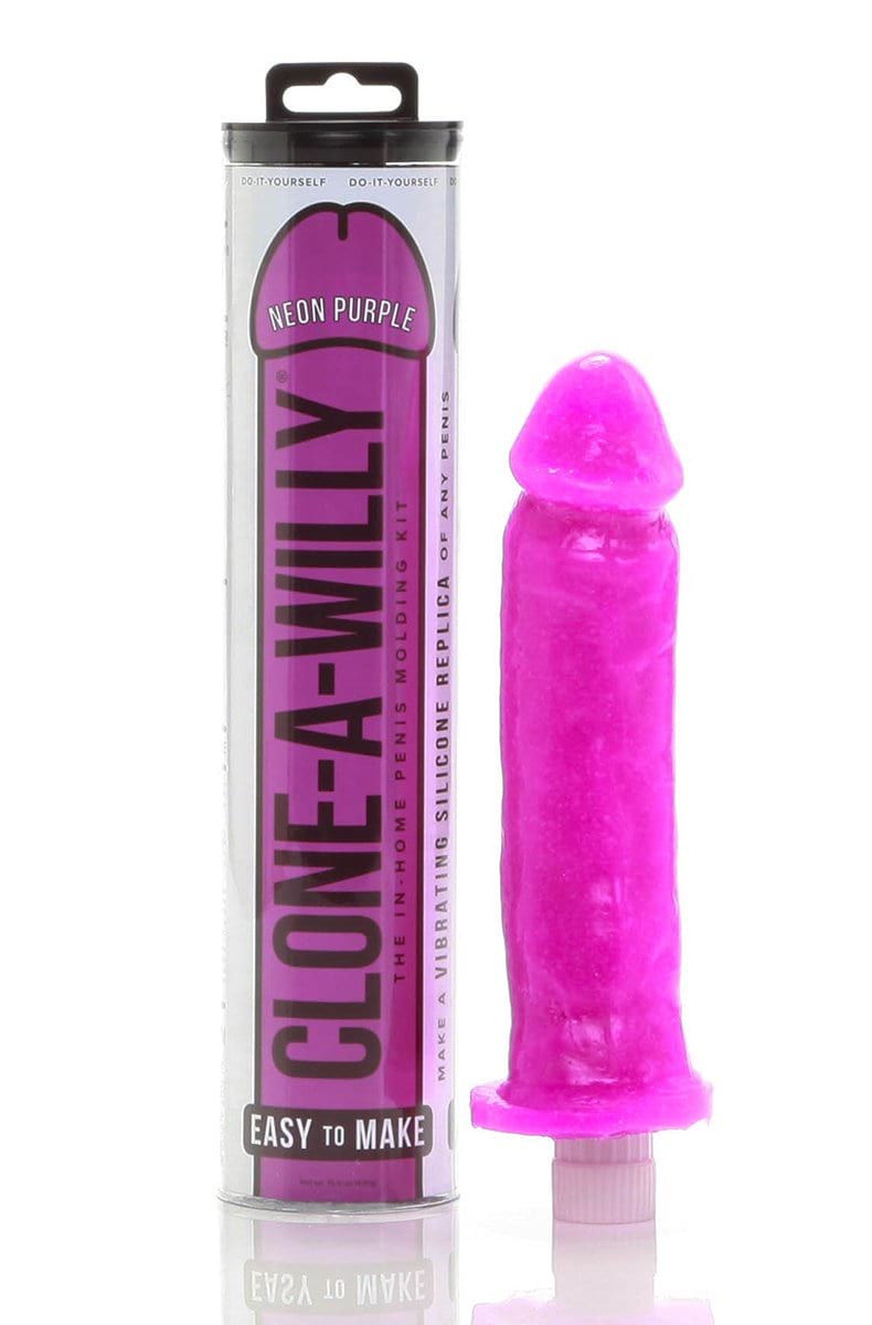 Clone A Willy in Neon Purple retail packaging, front view of the in-home penis molding kit.