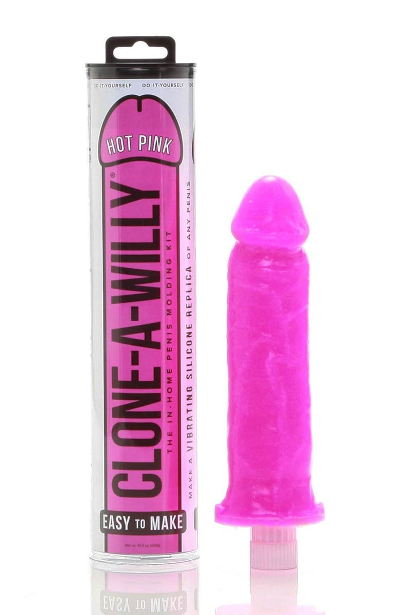 Clone A Willy in Hot Pink retail packaging, front view of the in-home penis molding kit.