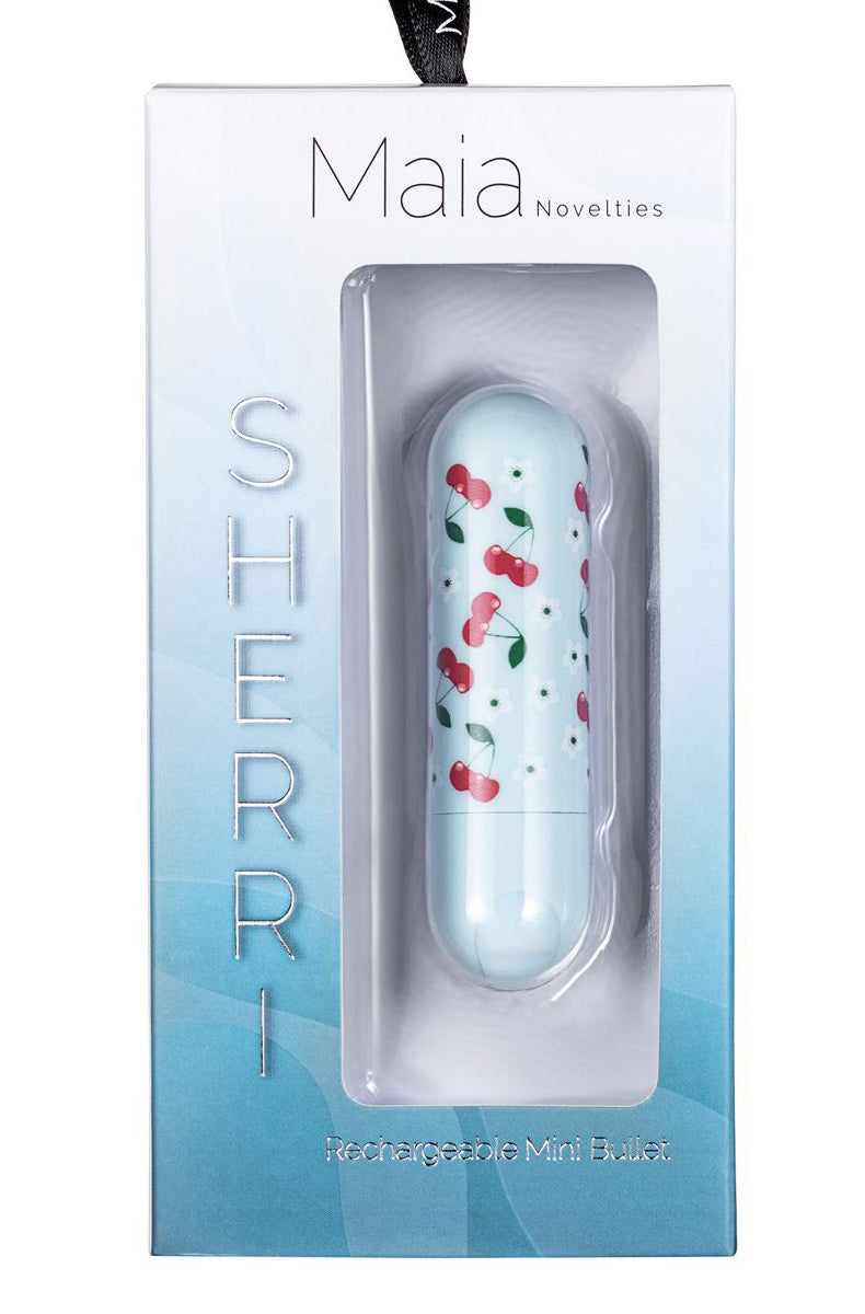 Additional view of cherry bullet vibrator, product photo on white background.