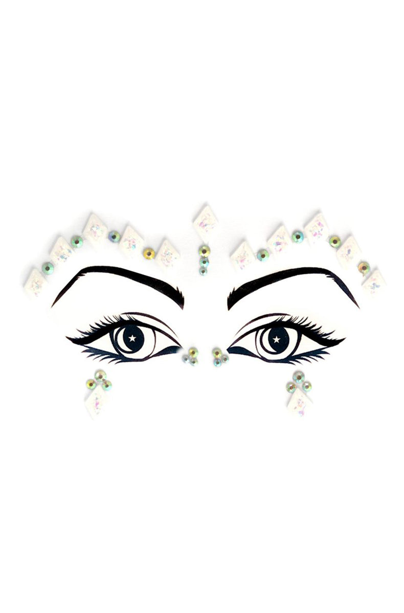 Lunautics Cosmic Crystals in Mirage face-jewel sticker on a white background, showing iridescent rhinestone layout.