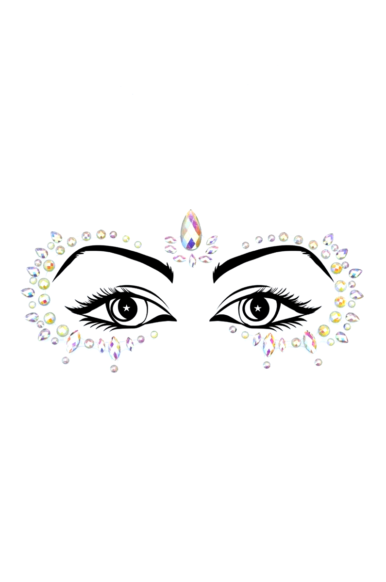 Lunautics Cosmic Crystals in Dia face-jewel sticker on a white background, showing diamond-clear rhinestone layout.