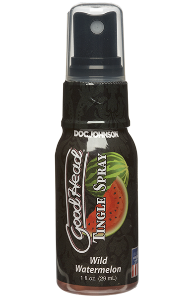 Small black GoodHead Tingle Spray bottle, Wild Watermelon flavor, 1 fl oz pump top