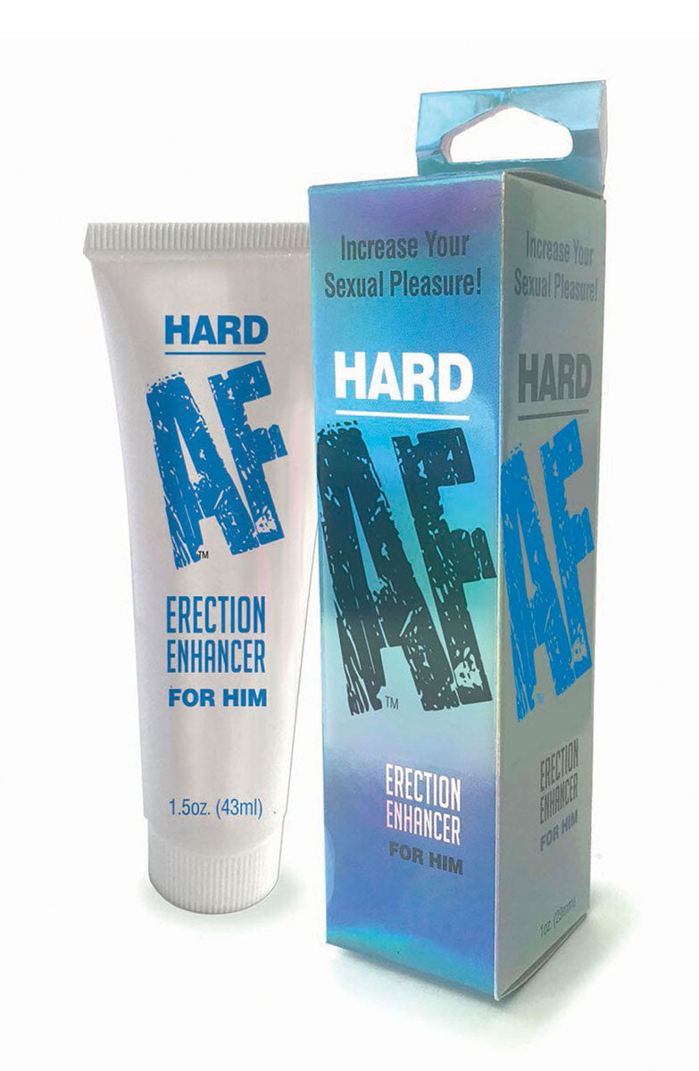 Hard AF Erection Enhancer for Him, white squeeze tube and silver-blue carton with bold blue AF lettering, 1.5 oz.