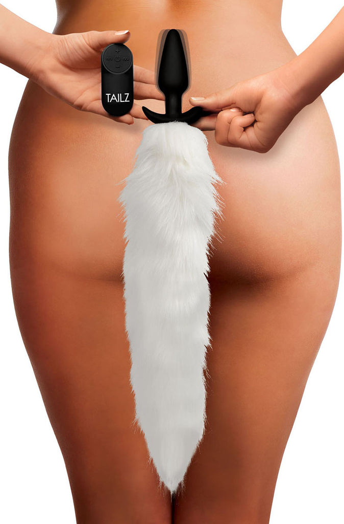 Vibrating White Fox Tail Butt Plug | Silicone Remote USB | TWU Vibrating White Fox Tail Butt Plug | Silicone Remote USB | TWU