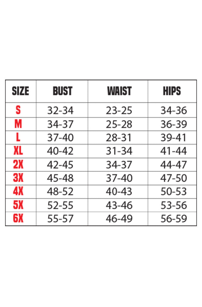 corset size chart