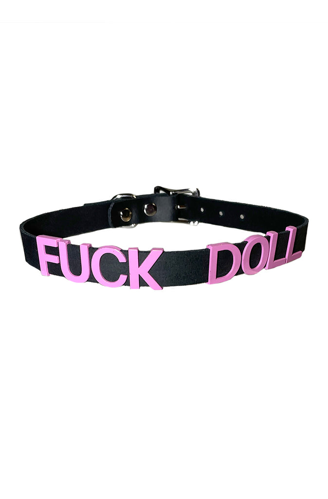 Fuck Doll Collar - Black Vegan Leather, Pink Letters | TWU Fuck Doll Collar - Black Vegan Leather, Pink Letters | TWU