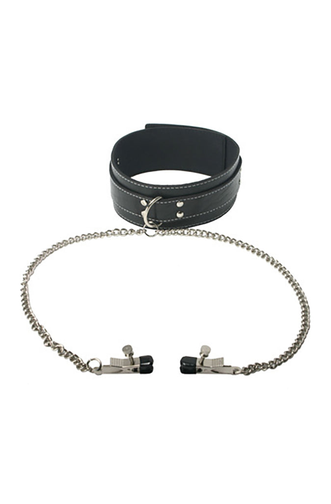 bdsm collar and nipple clamps