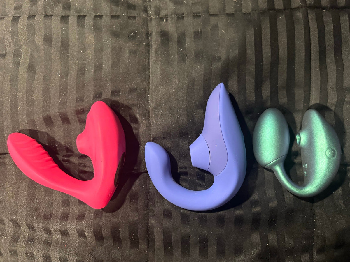 Maya, Womanizer Blend and Wonderlover dual-action vibrators side by side