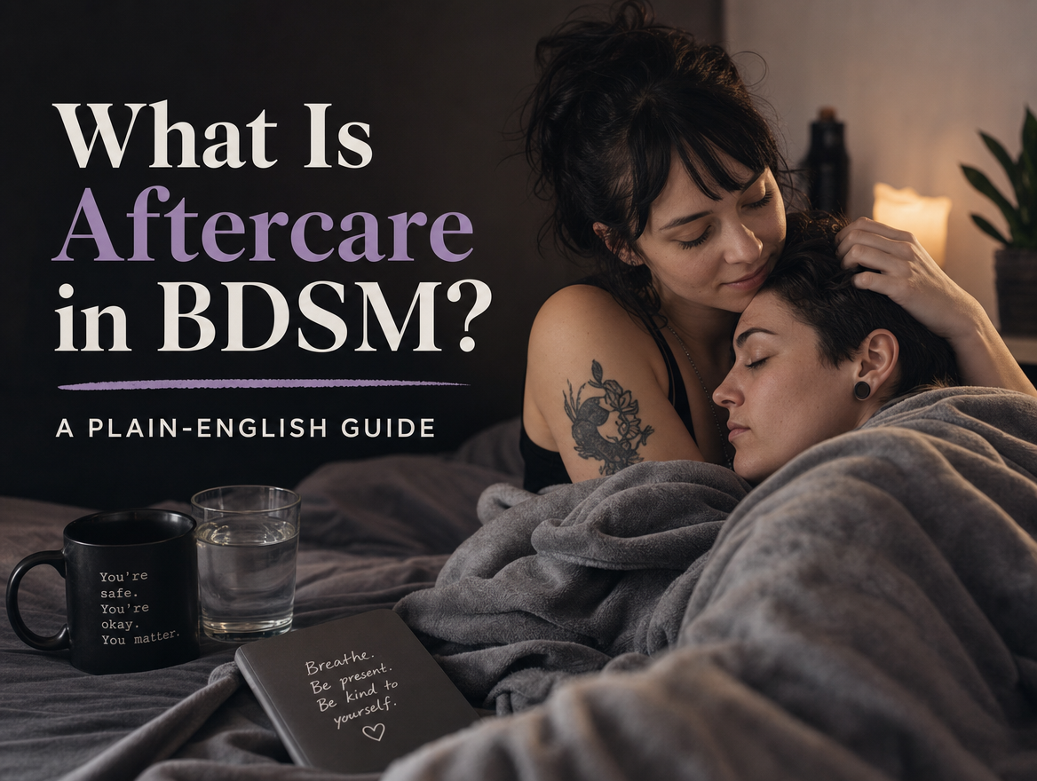 Soft editorial cover for a plain-English guide to BDSM aftercare