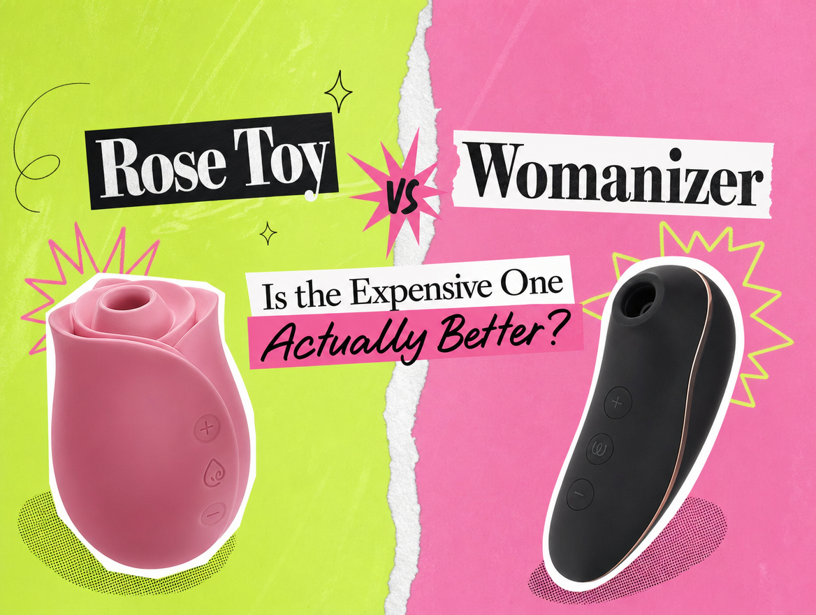 Rose toy and Womanizer air pulse toy side by side comparison