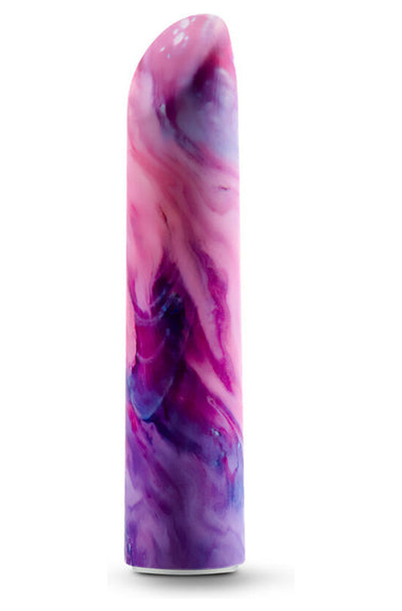Limited Addiction Entangle power bullet in marbled pink and purple, with an angled tip.