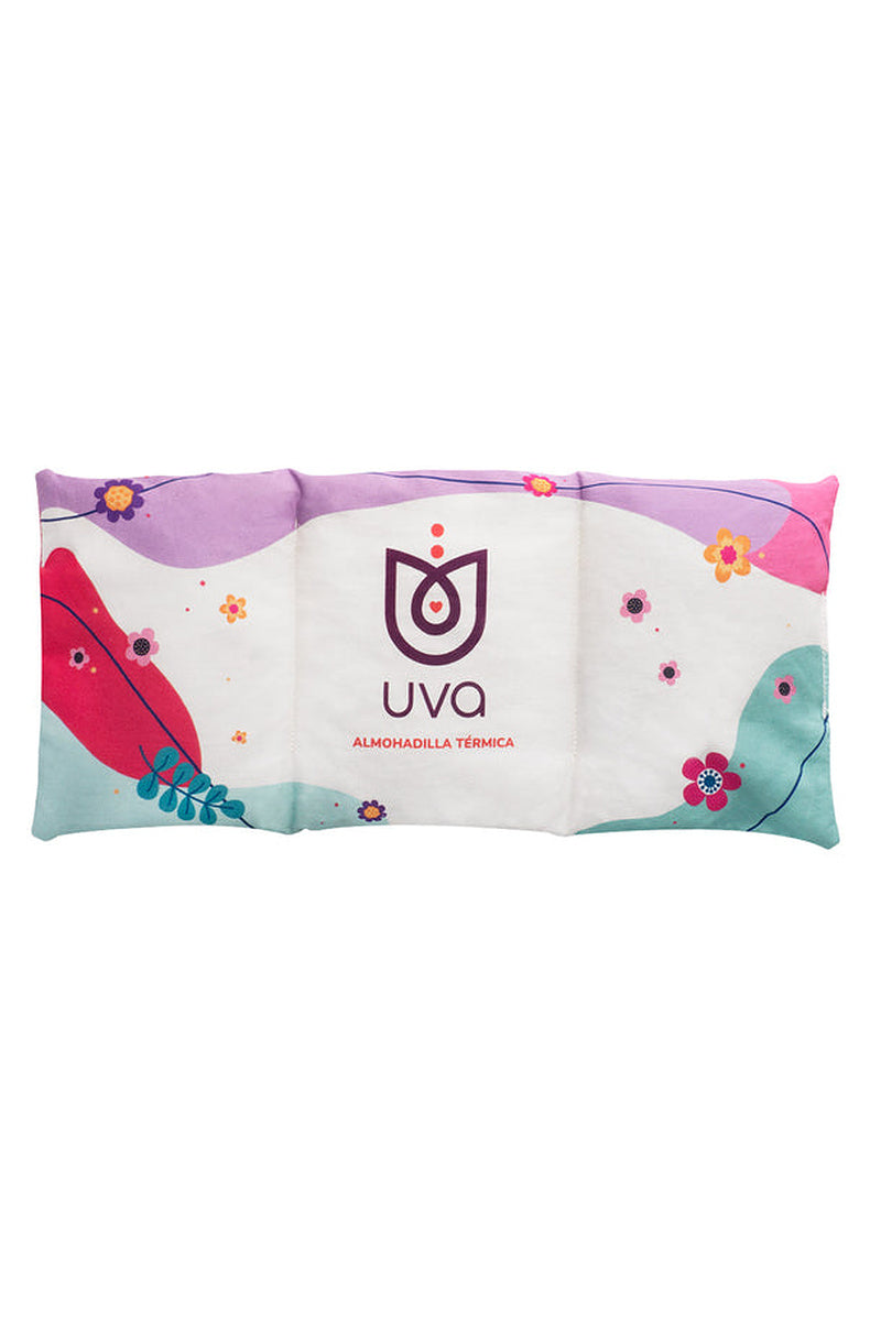 UVA Warming Pad, a three section cotton canvas pad in a floral print with the UVA logo.