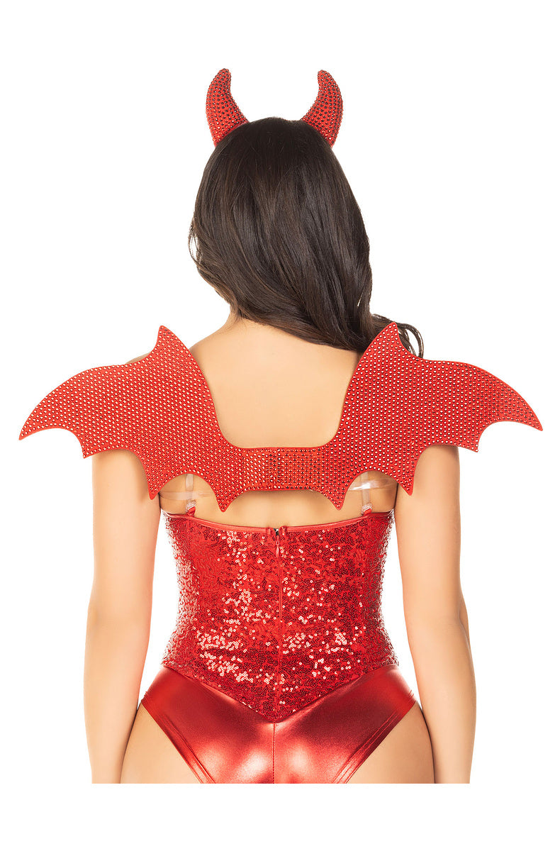 Back view of the red rhinestone devil wings and horn headband