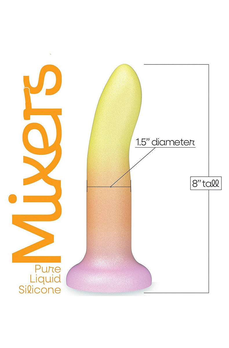 Yellow, orange and pink ombre dildo size: 8 inches tall, 1.5 inch diameter