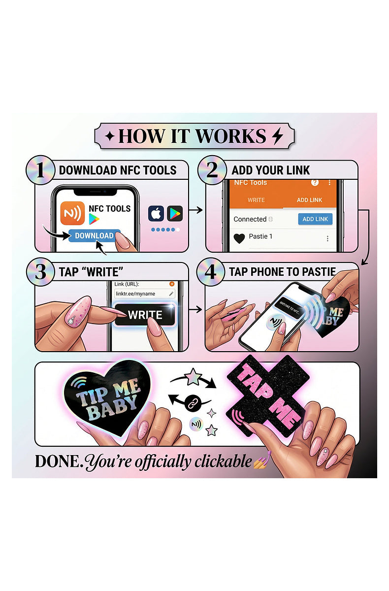 How it works: download an NFC app, add your link, tap write, then tap your phone to the pastie