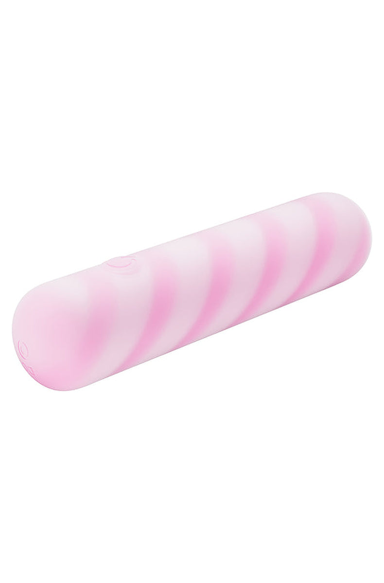 Sugar Crush bullet vibrator lying flat, showing the spiral ridges along its full length.