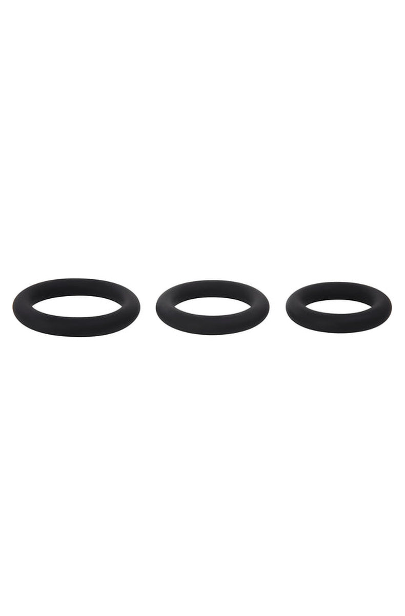 The three 3 Ring Circus rings seen edge on, showing the rounded 0.37 inch thick profile