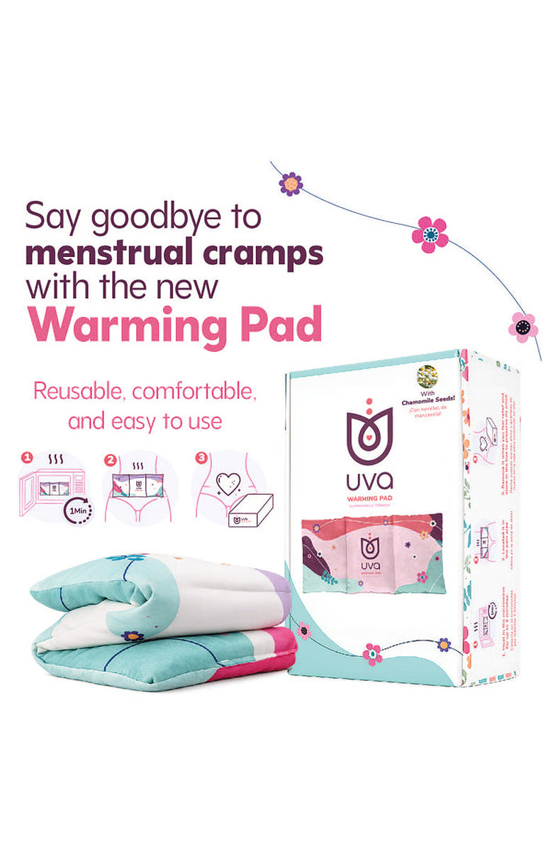 How to use the UVA Warming Pad: one minute in the microwave, place on the lower belly, then store.