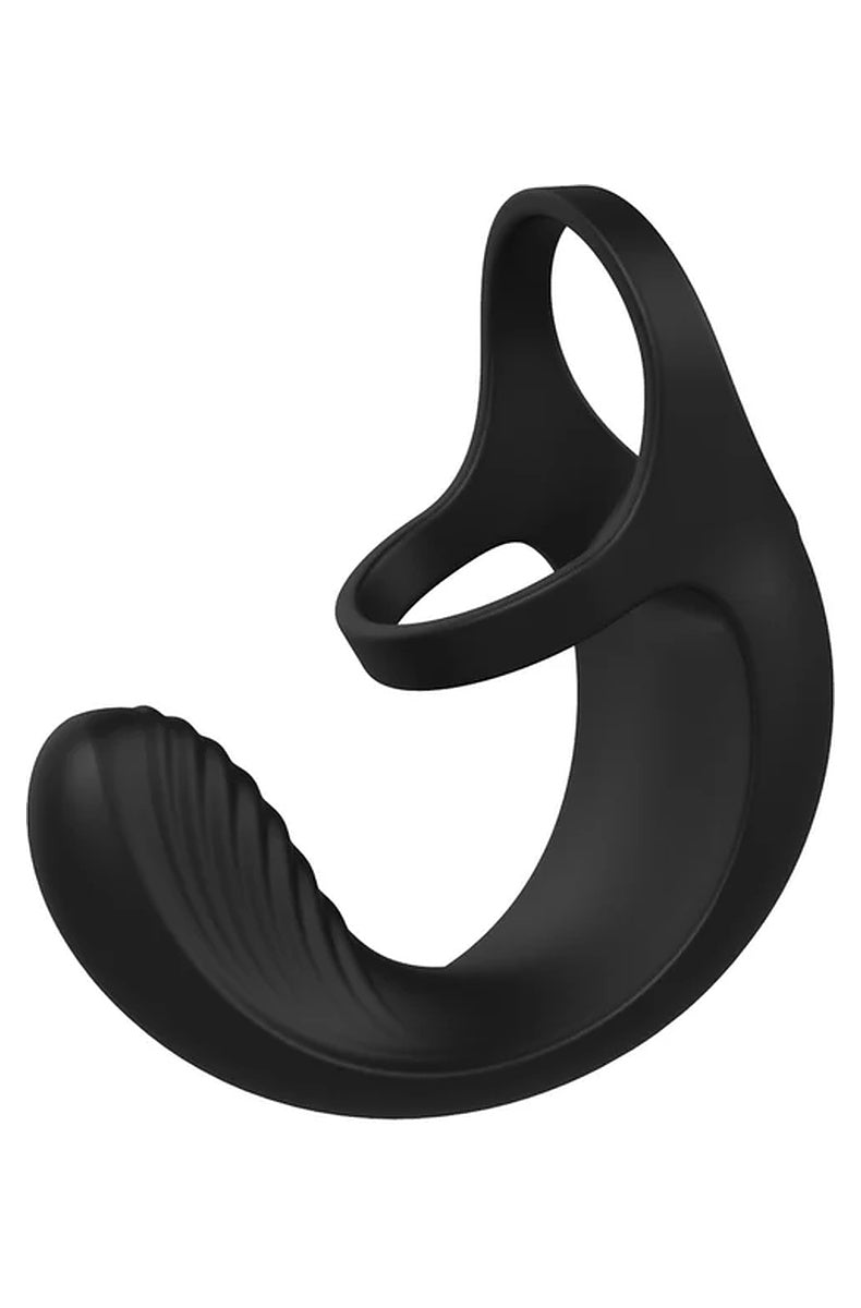 Ball Cradle cock ring straight on, showing the smaller penis loop above the larger ball loop