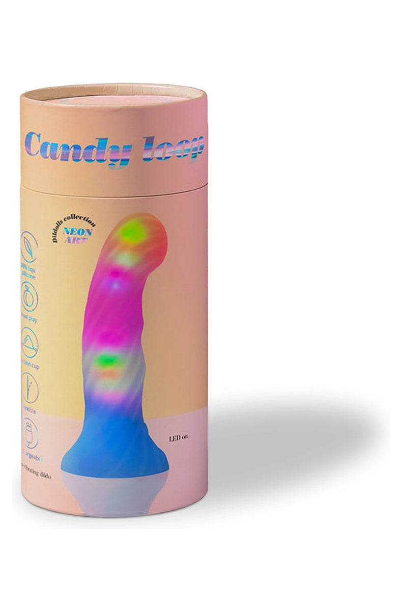 Pink and blue light up LED dildo in its tube packaging