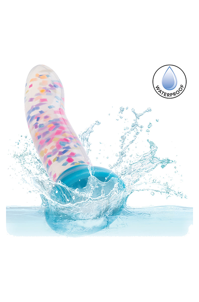 Waterproof confetti dildo splashing into water