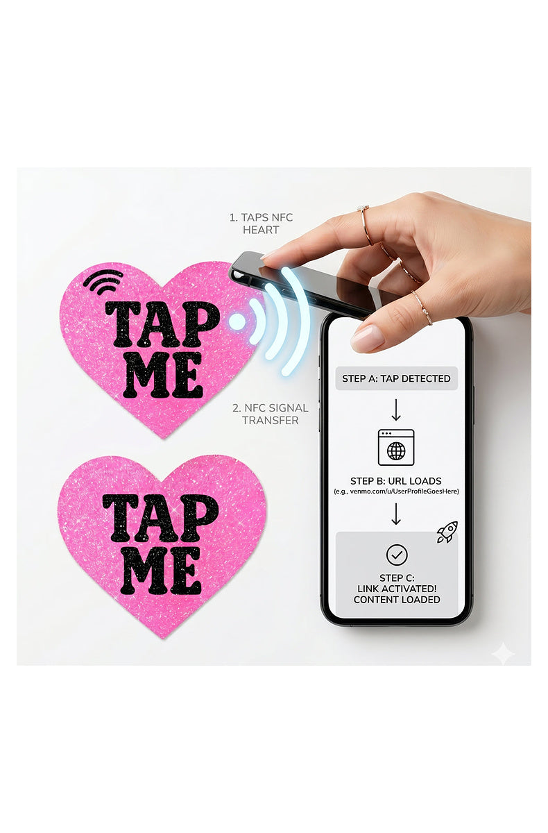 A phone tapping an NFC pastie, with the link loading on the phone screen