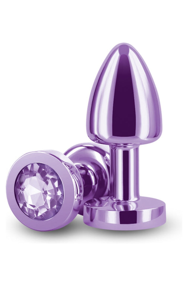 Petite purple metal butt plug, shorter with a rounder head than the small and medium sizes