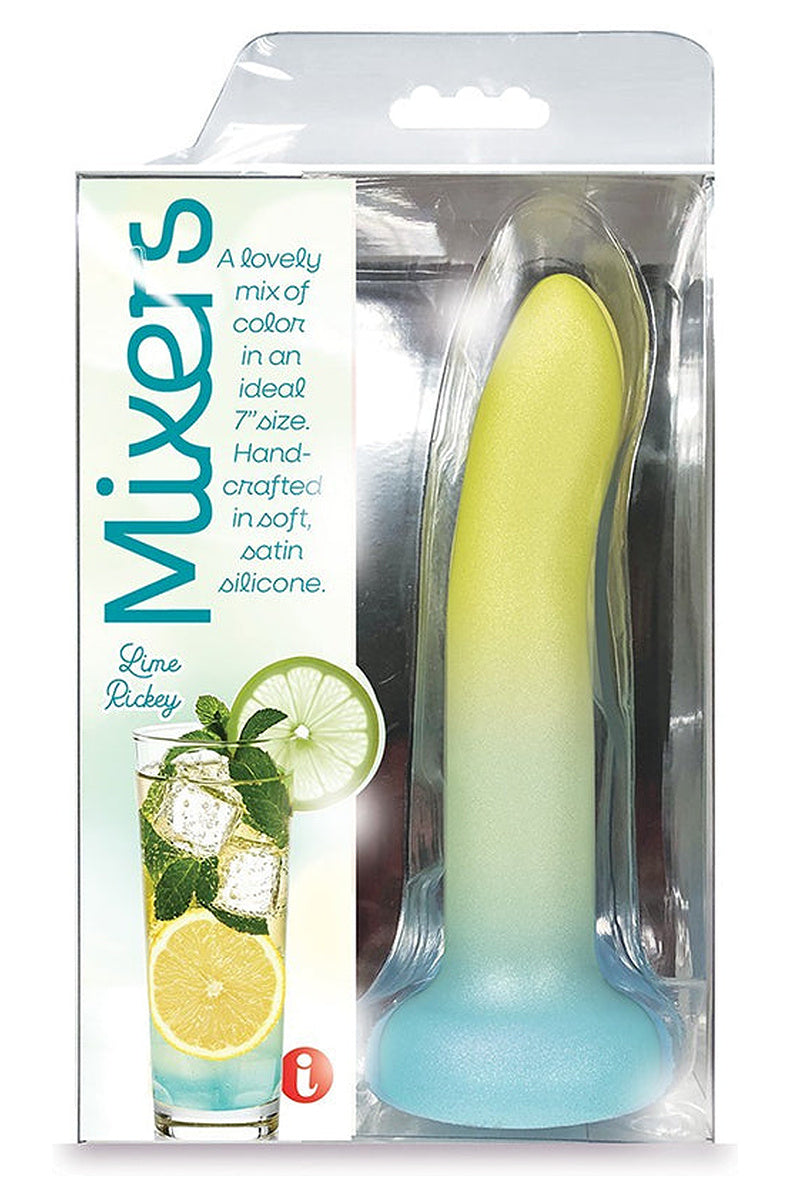 Yellow, mint and aqua ombre silicone dildo in its clear window box