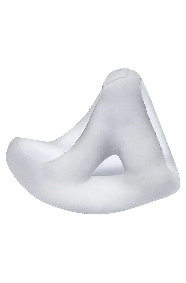 Hunkyjunk Slingshot cock and ball sling in ice, a frosted white PLUS+silicone blend