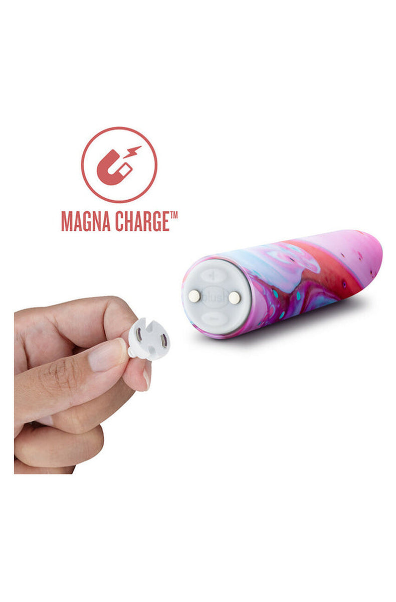 Magna Charge magnetic USB charger clipping onto the two contacts on the Fascinate base.