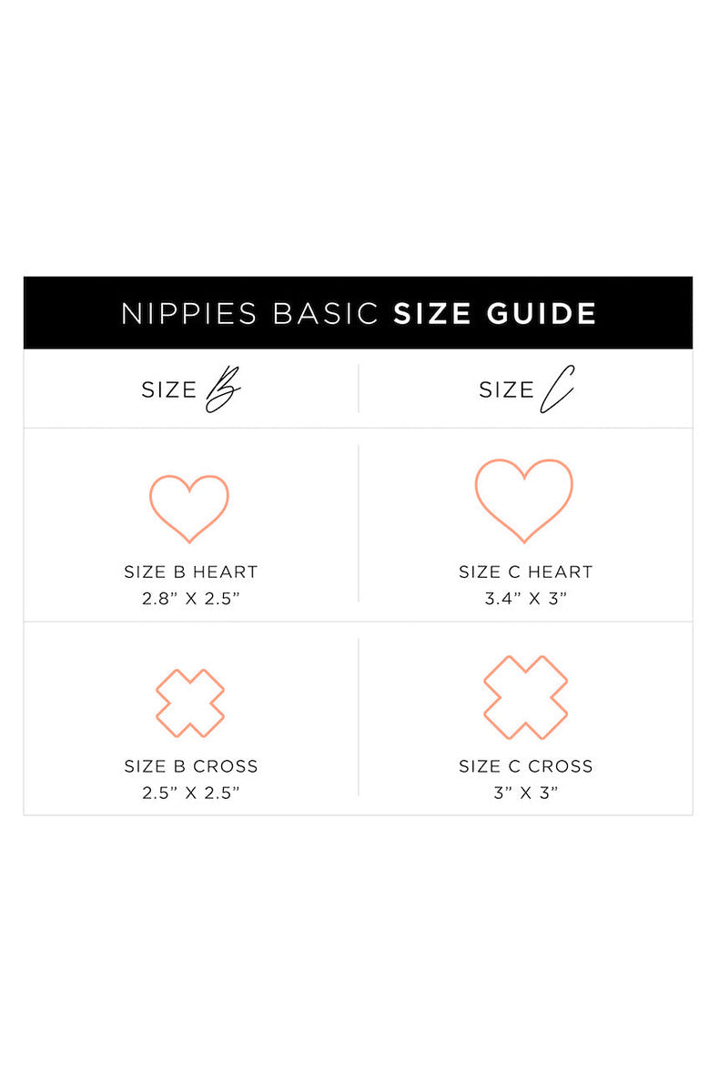 Size guide: size B heart 2.8 by 2.5 inches, size C heart 3.4 by 3 inches