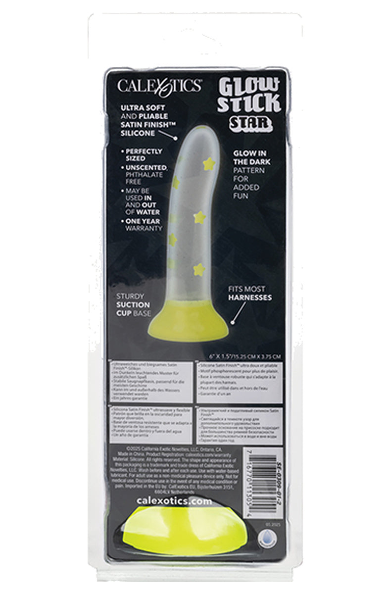 Back of the yellow star glow in the dark dildo box