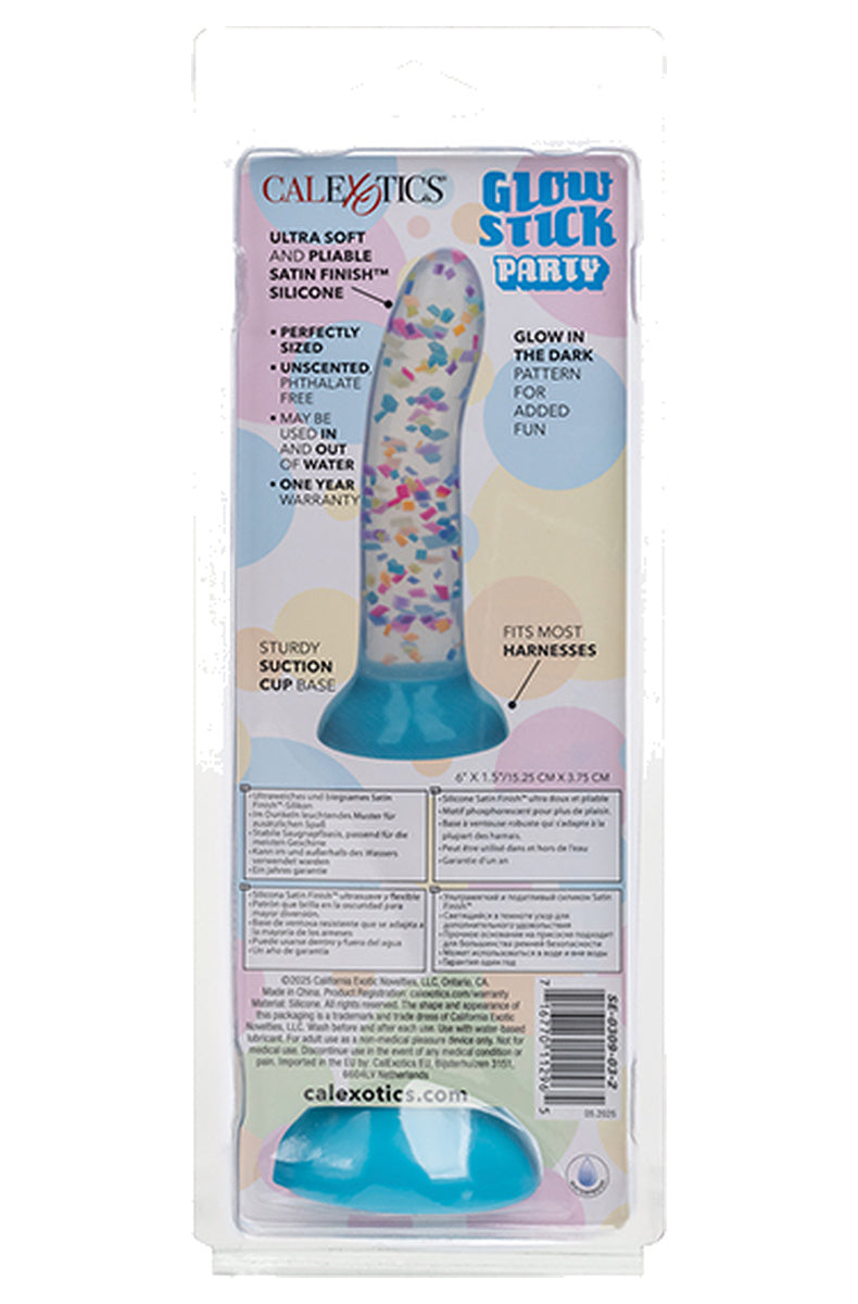 Back of the rainbow confetti glow in the dark dildo box