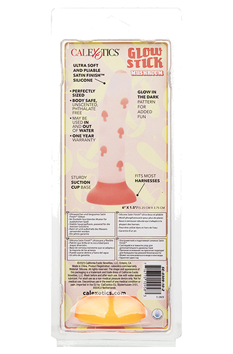 Back of the orange mushroom glow in the dark dildo box