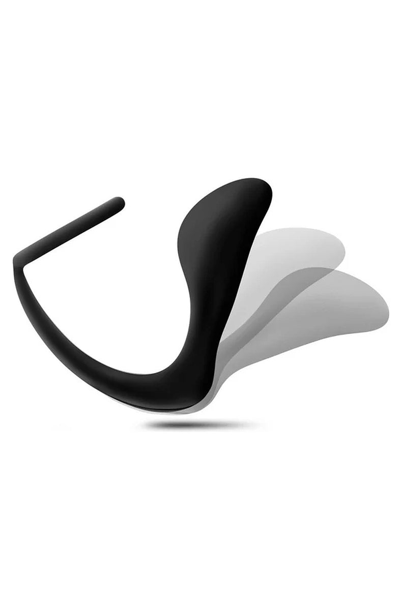 Anal Adventures Platinum cock ring plug shown mid motion, illustrating how far the plug rocks back and forth