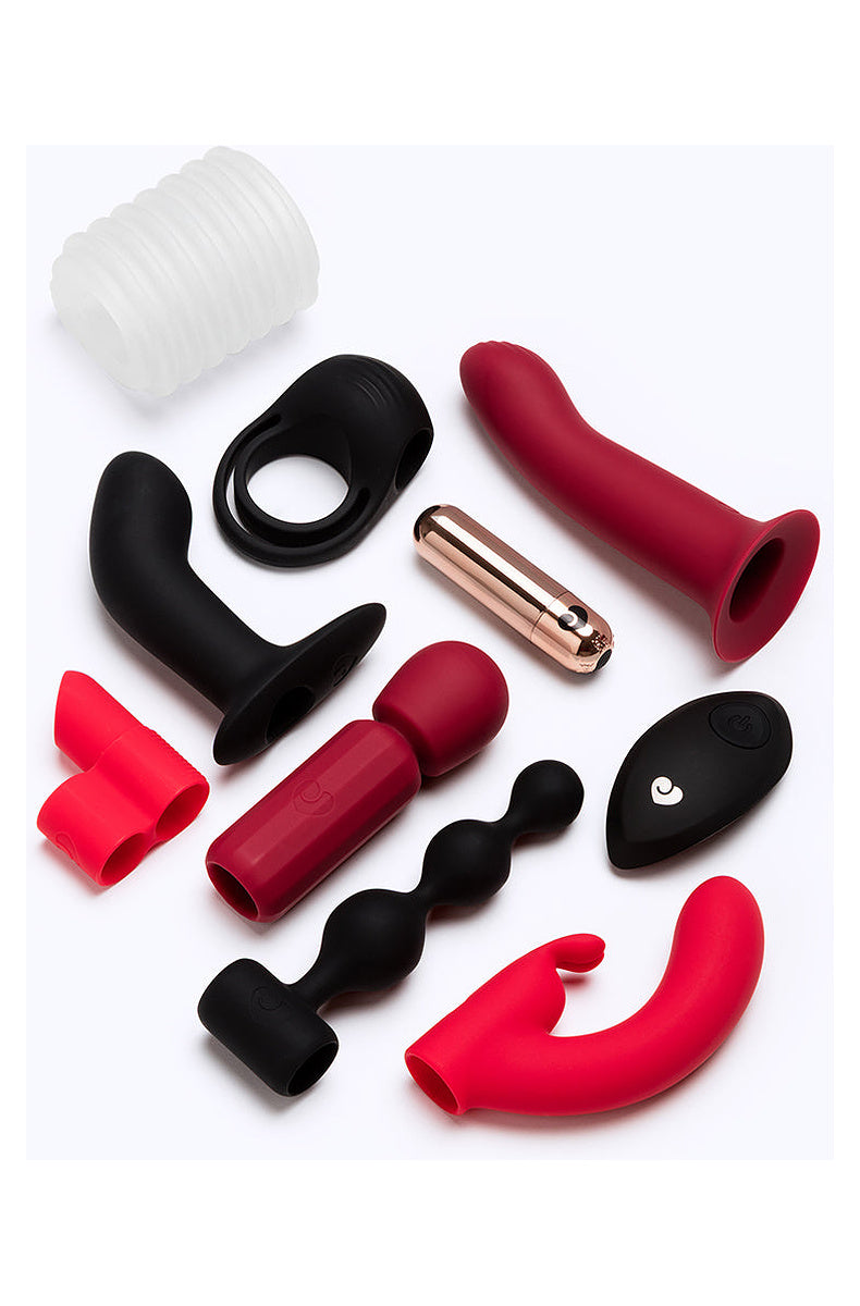 Bullet vibrator with remote and its rabbit, cock ring, finger, stroker, beads, wand, dildo and prostate sleeves