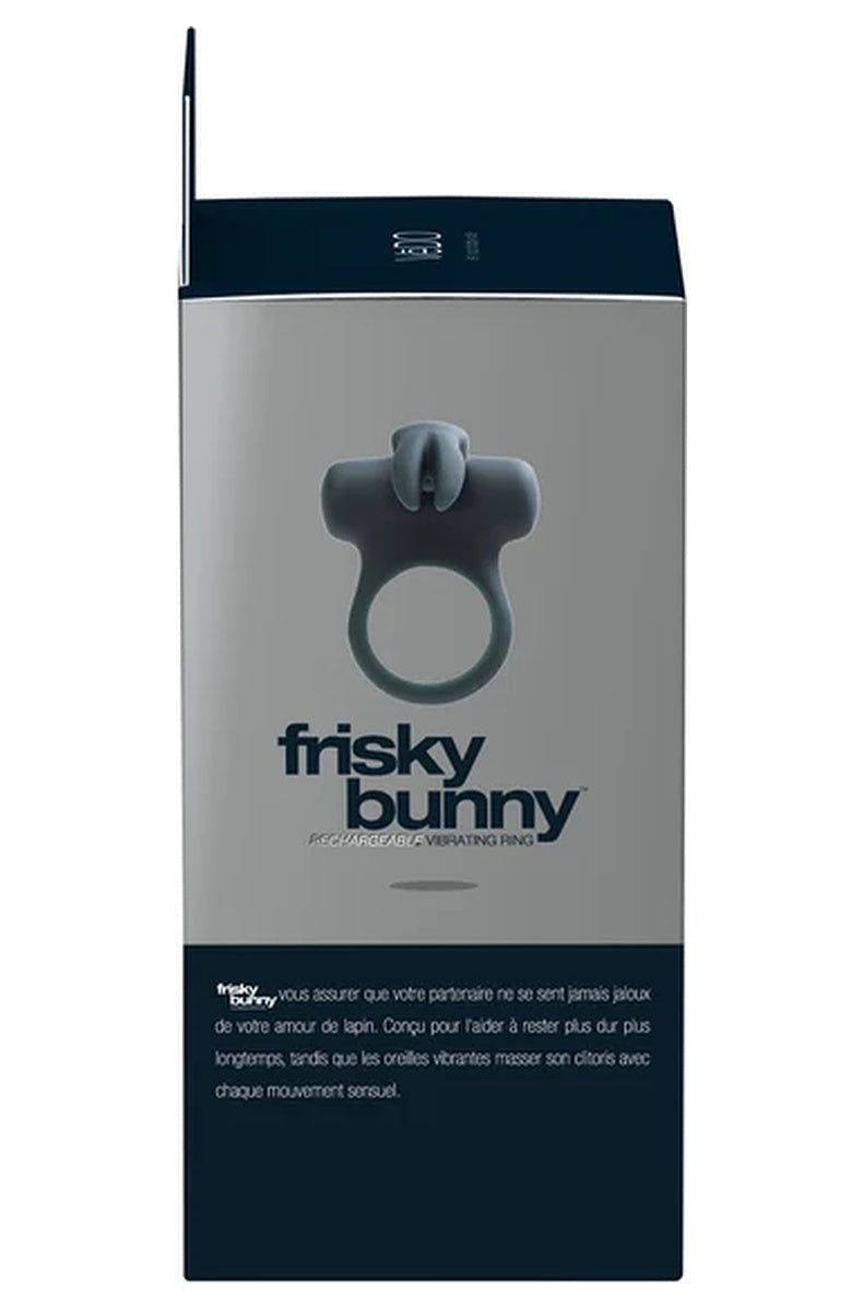 Side panel of the Vedo Frisky Bunny package with the product description in French