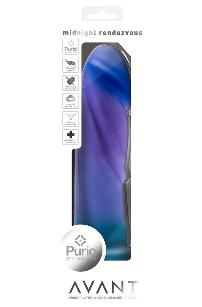 Blue, purple and teal ombre dildo in its retail box