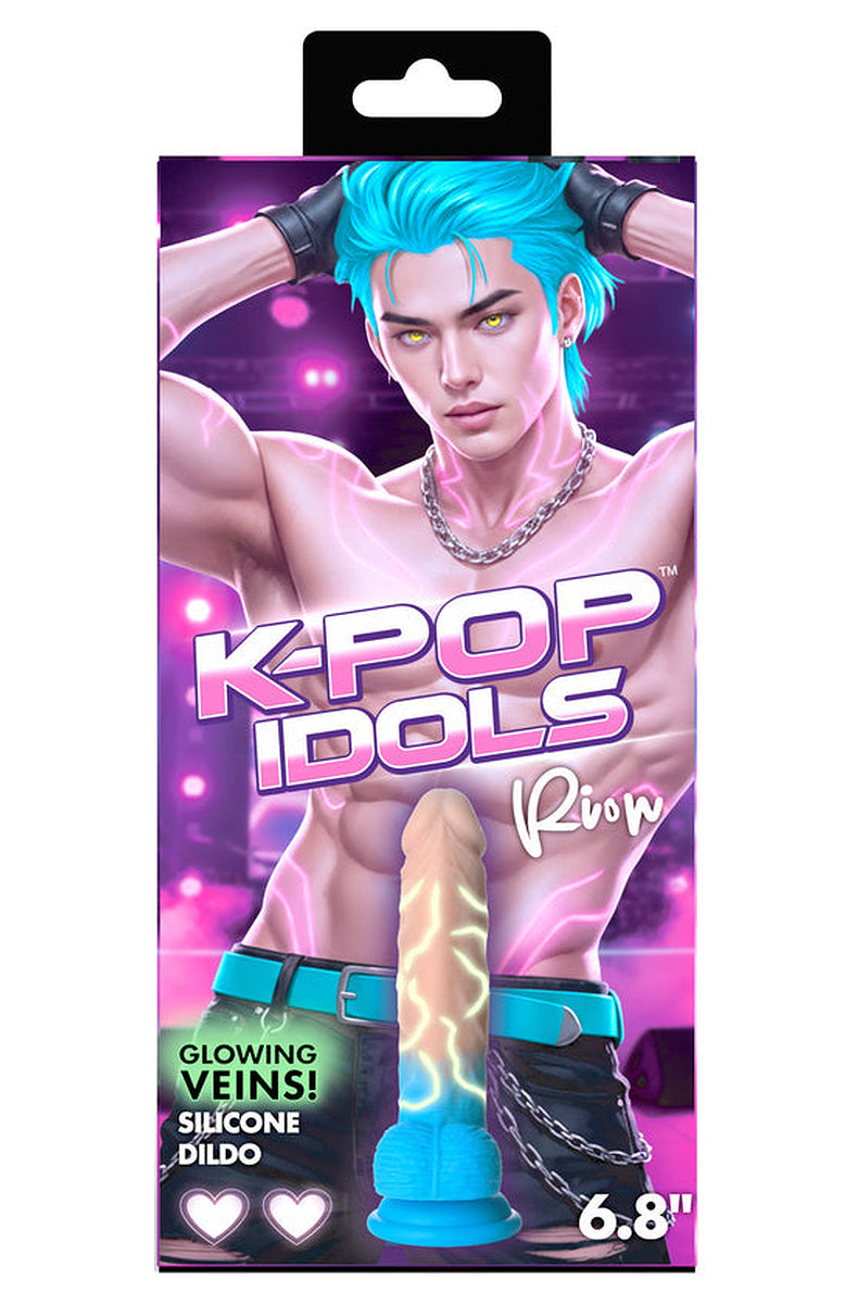 Blue K-pop idol dildo retail box, side angle