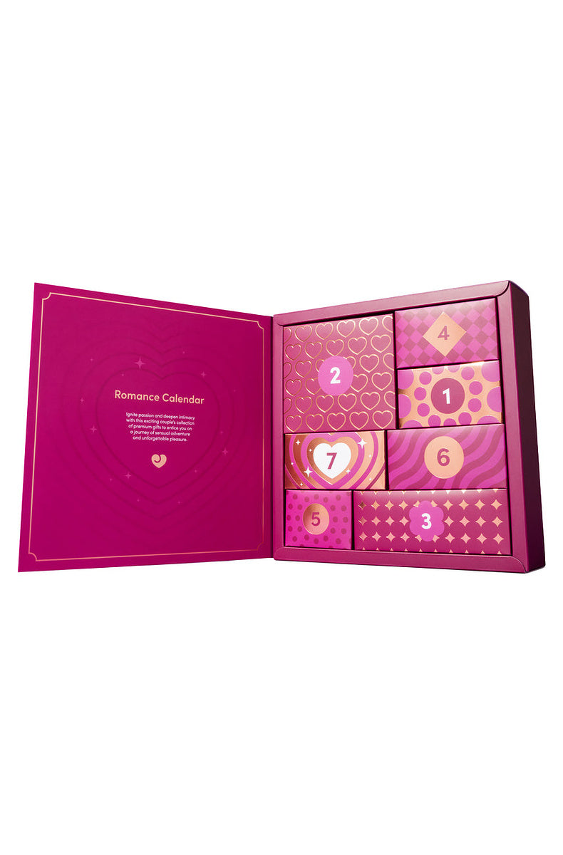 Open 7 day advent calendar showing the numbered magenta doors